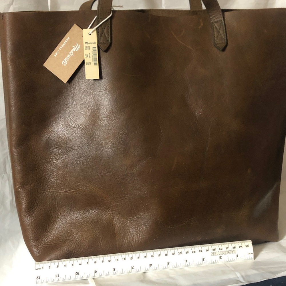 Madewell brown leather tote inner side zip pocket 14” x 14” x 6” NWTags - Picture 4 of 9